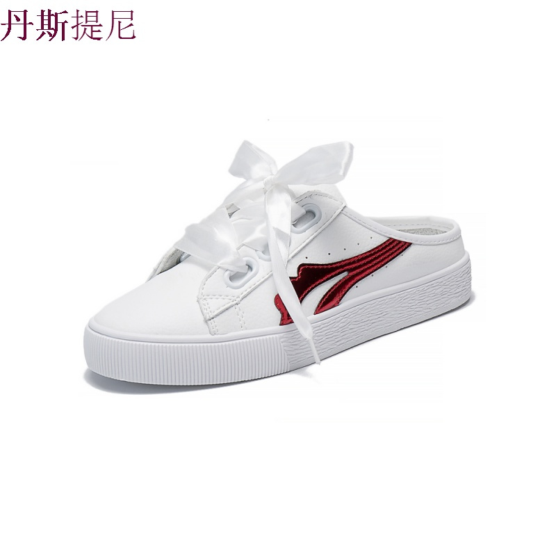 外穿半拖鞋女帆布无后跟平底2018新款夏季韩版懒人百搭基础小白鞋