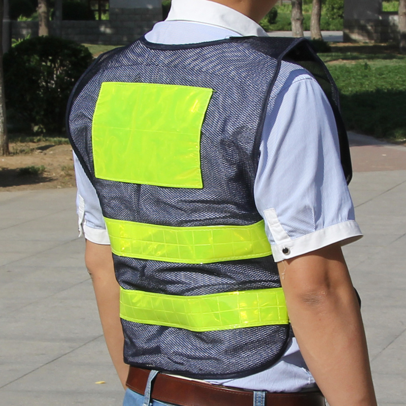趣行反光衣反光背心加厚黑色网布汽车交通安全警示反光马甲指挥施工