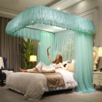 京城派 2021新款落地式蕾丝U型导轨蚊帐支架可升降家用夏天1.2/2mU型轨道式宫廷蚊帐蕾丝落地床幔欧式蚊帐