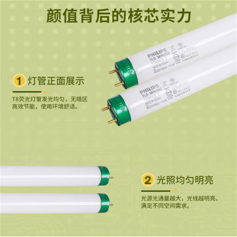 飞利浦(PHILIPS)T8三基色日光灯管荧光灯管TLD 18W/865/0.6米白光(6500K)高清大图