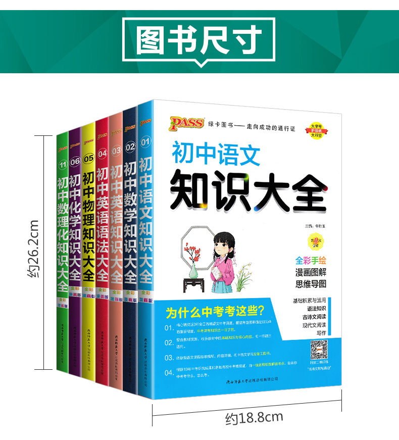 初中语文知识大全 初中通用 [正版]2024版pass绿卡图书初中知识大全语文数学英语物理化学生物地理历史道德与法治小四高清大图