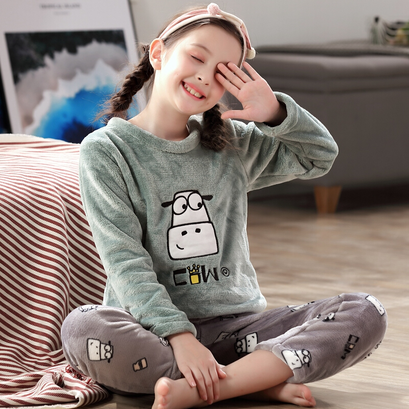波迷娜bomina女大童儿童睡衣珊瑚绒冬季卡通韩版女童女孩中童法兰绒服