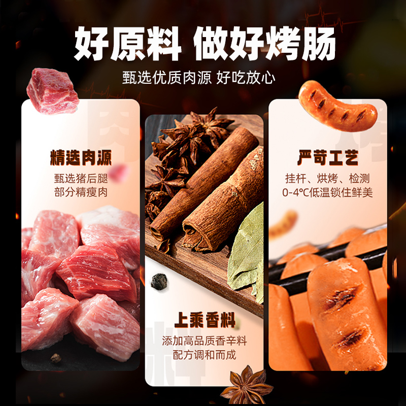 雀淘 黑猪肉爆汁烤肠经典原味2盒+黑胡椒2盒 火山石纯地道肉香肠台式烤肠 400g/盒高清大图