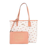COACH 蔻驰 奢侈品 欧美时尚女士手提包白色彩虹款皮革手提单肩双面托特包