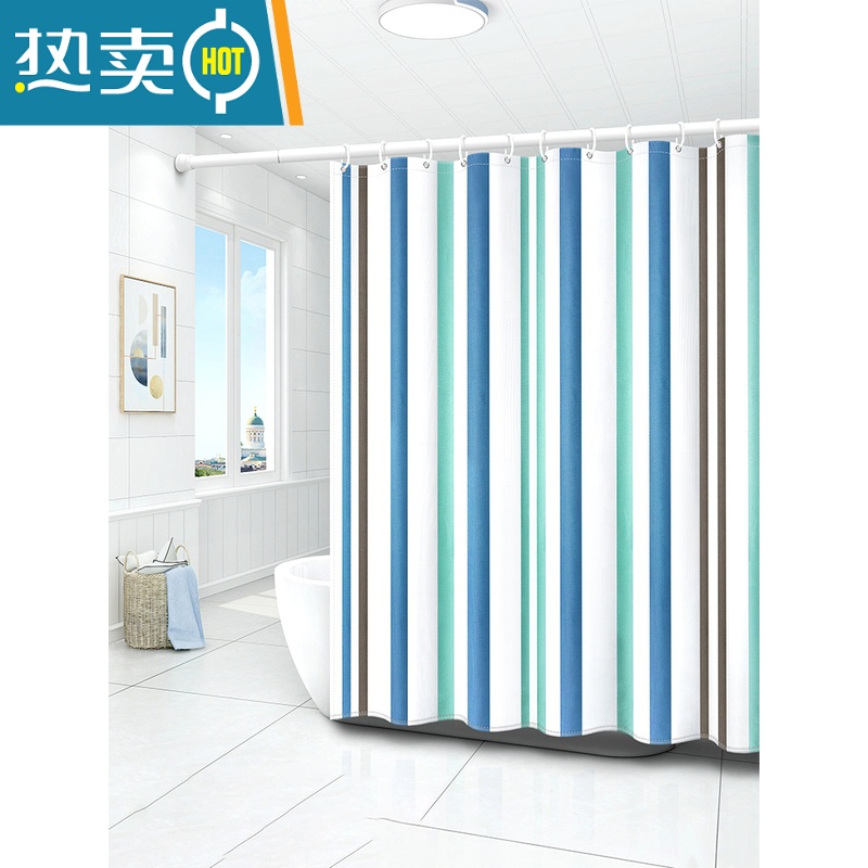 敬平浴室卫生间浴帘免打孔淋浴隔断门帘防挂帘子霉套装防水布窗帘 浪漫条纹 单帘送挂钩帘120宽X180高