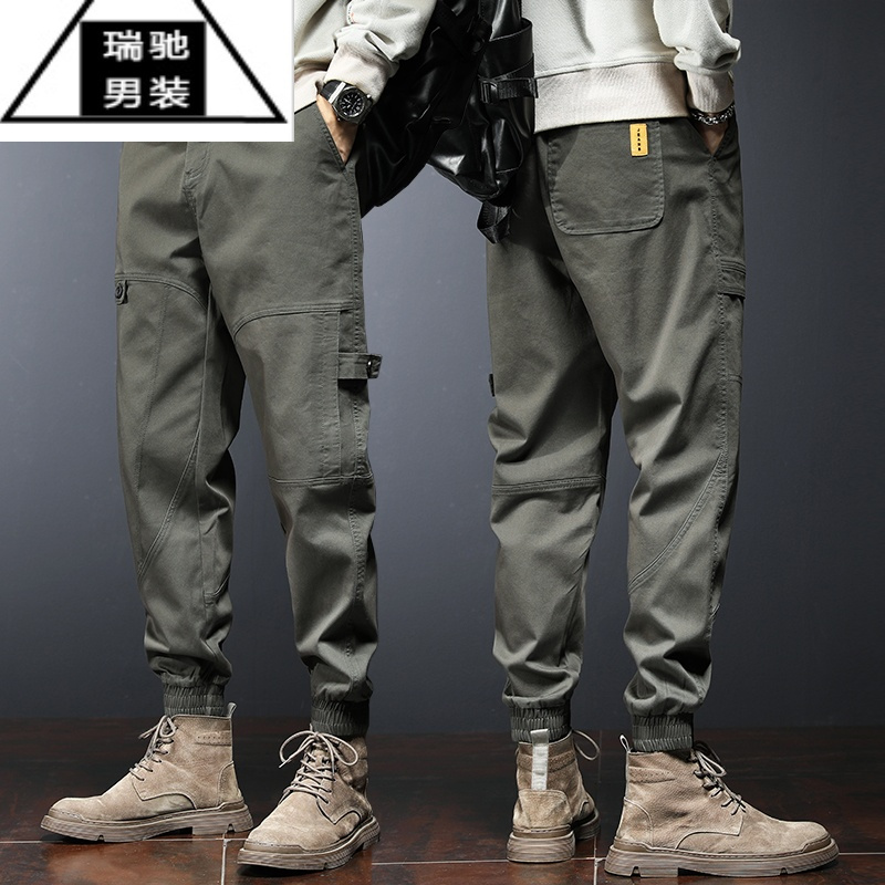 希杰狮王工装裤男夏季新款宽松束脚2023春秋款九分男士休闲长裤子