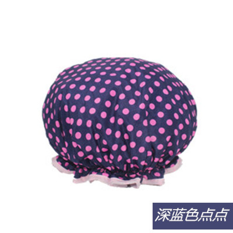 可爱韩版淋浴帽防水成人女款洗澡沐浴长发加厚双层厨房帽子防油烟 三维工匠 蓝色点点高清大图