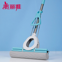美丽雅 胶棉拖家用地板清洁干湿两懒人免手洗双排轮挤水拖把34CM (赠替换头1个)