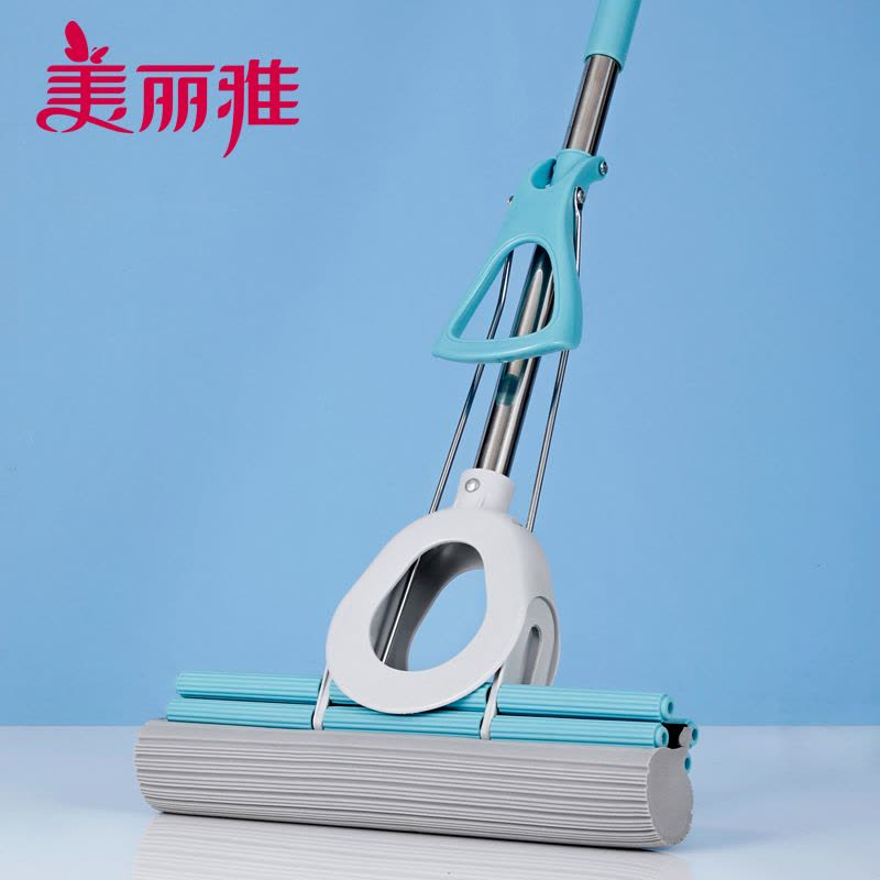 美丽雅 胶棉拖家用地板清洁干湿两懒人免手洗双排轮挤水拖把34CM (赠替换头1个)图片