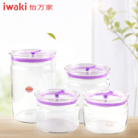[百年品牌,精致生活,高端耐热玻璃保鲜盒]TAMCR-4V1C怡万家iwaki耐热玻璃超清透密封罐马卡龙4件套薰衣草紫