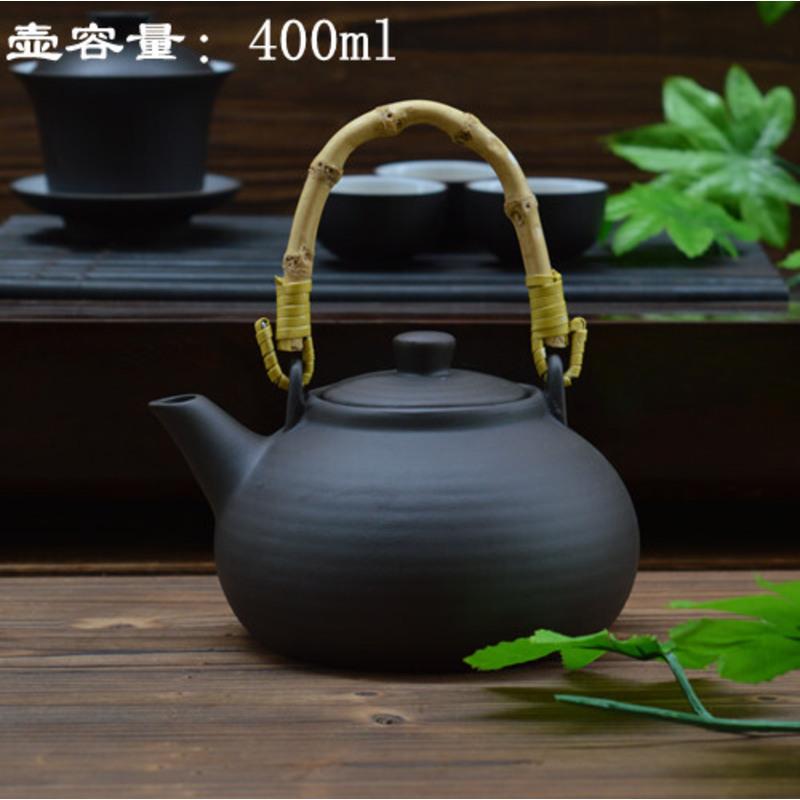 黑色小提梁壶(400毫升)无过滤 养生紫砂茶壶功夫茶具煮茶器烧水壶陶瓷泡茶单壶陶壶碳火朱泥壶