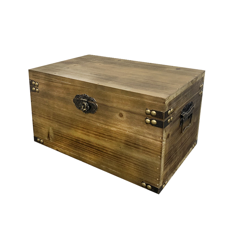 皇豹实木收纳箱装饰小木箱复古木箱子带锁大号储物箱整理箱储存衣服质