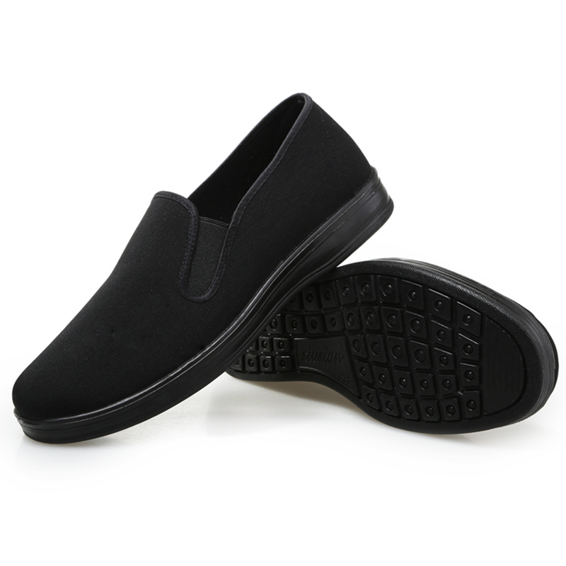 老北京布鞋男鞋黑色工作鞋厚底网鞋爸爸鞋中老年男士厨师司机单鞋黑色