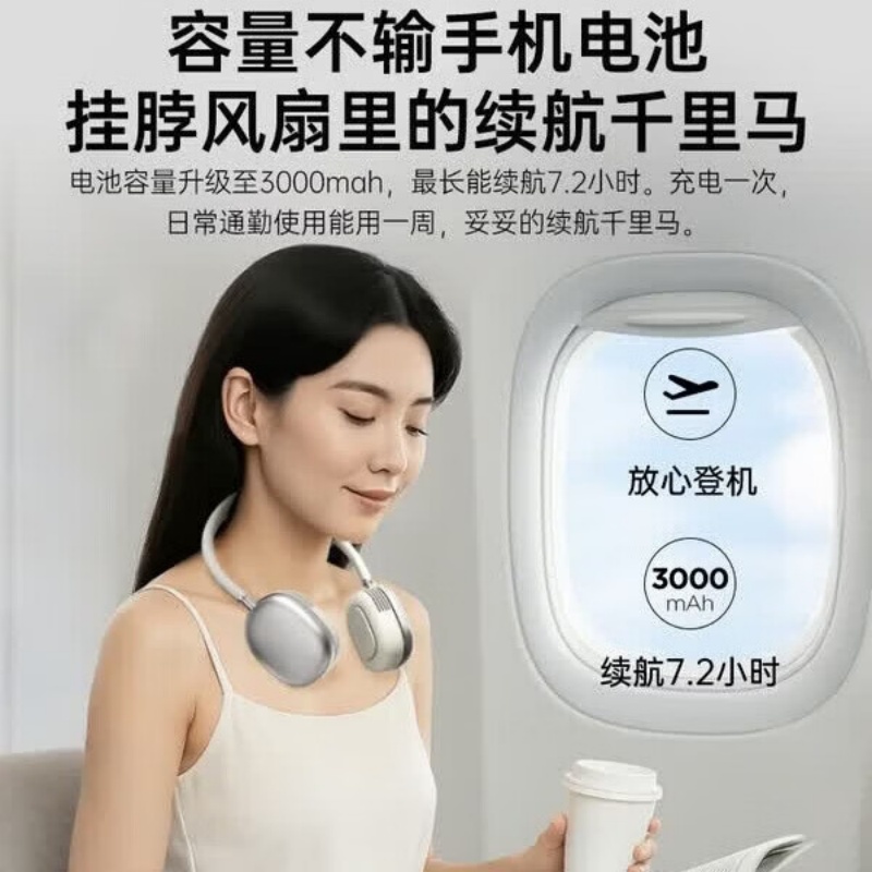 艾美特(Airmate) SOFT1PRO+ 风扇 挂脖风扇 8.5W 随身户外颈挂 小巧便携 制冷负离子净化 白色高清大图