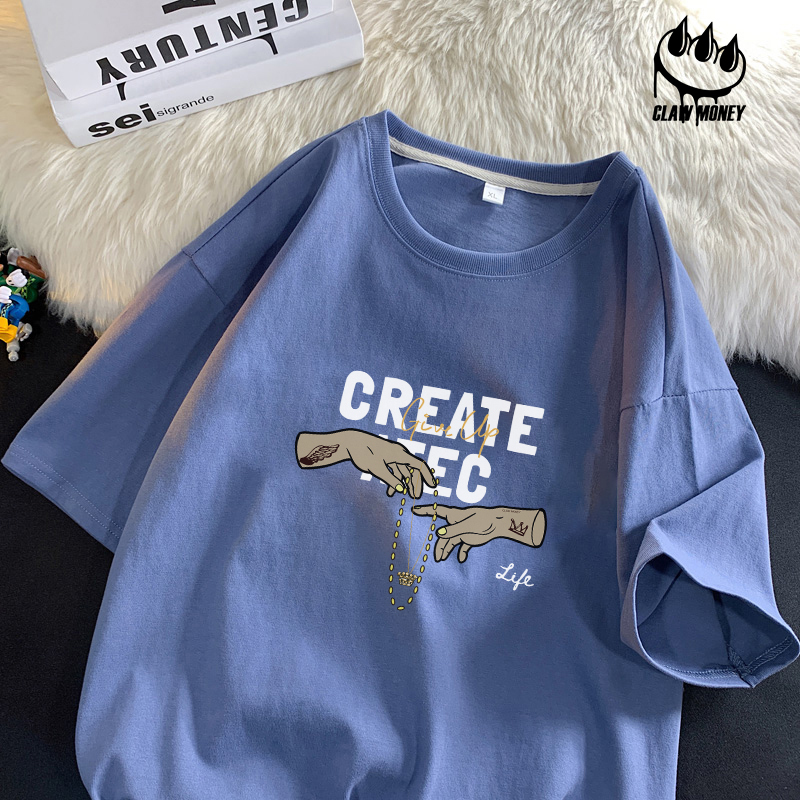 Claw money夏季纯棉短袖T恤男潮牌休闲百搭五分袖初中生百搭半袖