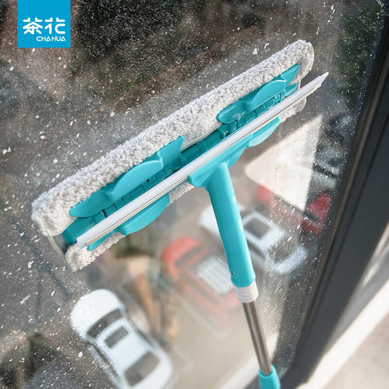 茶花(CHAHUA)擦玻璃神器双面清洗擦窗器家用伸缩杆窗户刮洗清洁工具 玻璃刮水 升级款[杆1.45米]高清大图