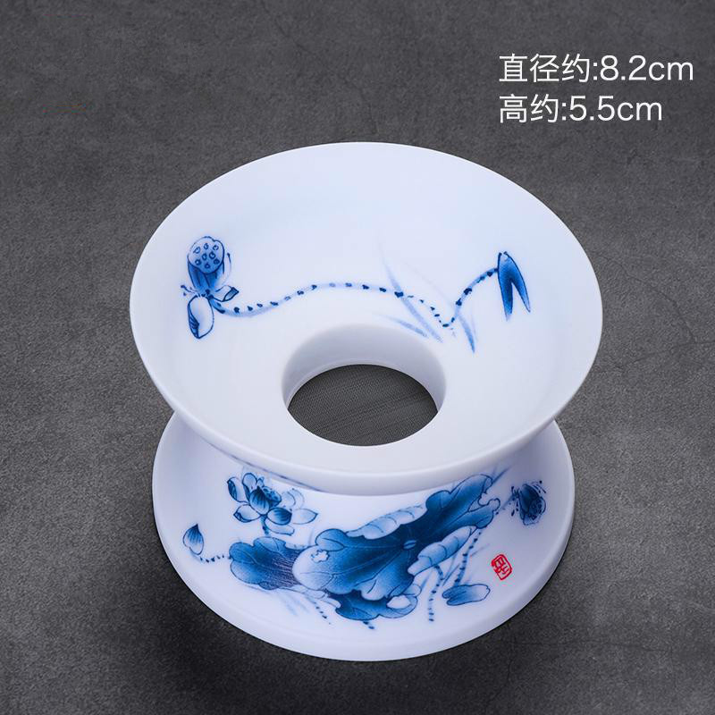 家柏饰(CORATED)青花瓷茶漏茶滤陶瓷荷花茶漏手绘茶隔茶叶过滤器滤网器泡茶Z高清大图