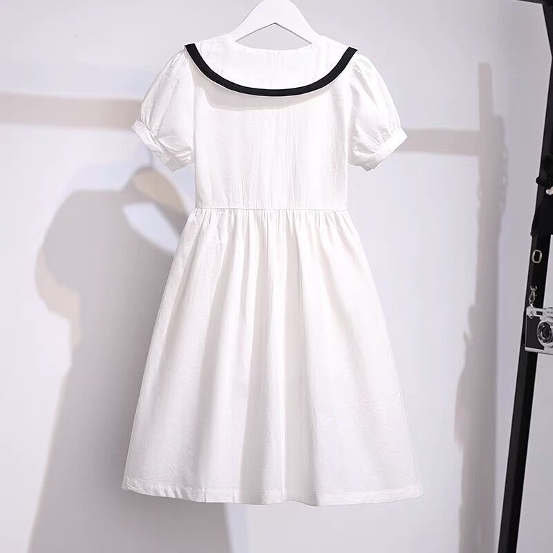 少女学生连衣裙夏装女12岁13女孩16初中生日系连衣裙中小学生裙子白色