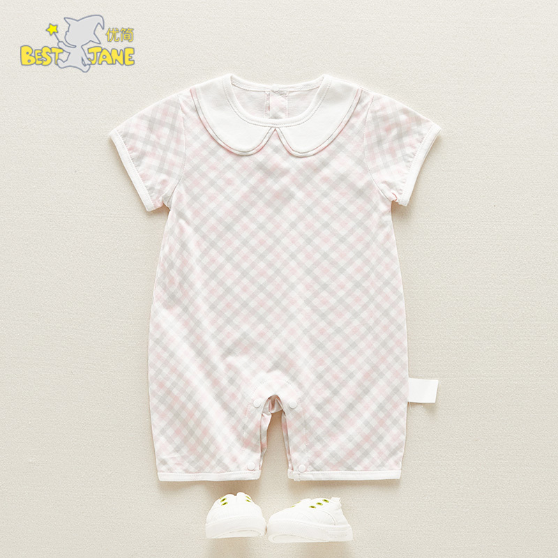 优简2020新款婴儿连体衣夏季新生儿衣服短袖纯棉哈衣封挡连体衣爬爬服