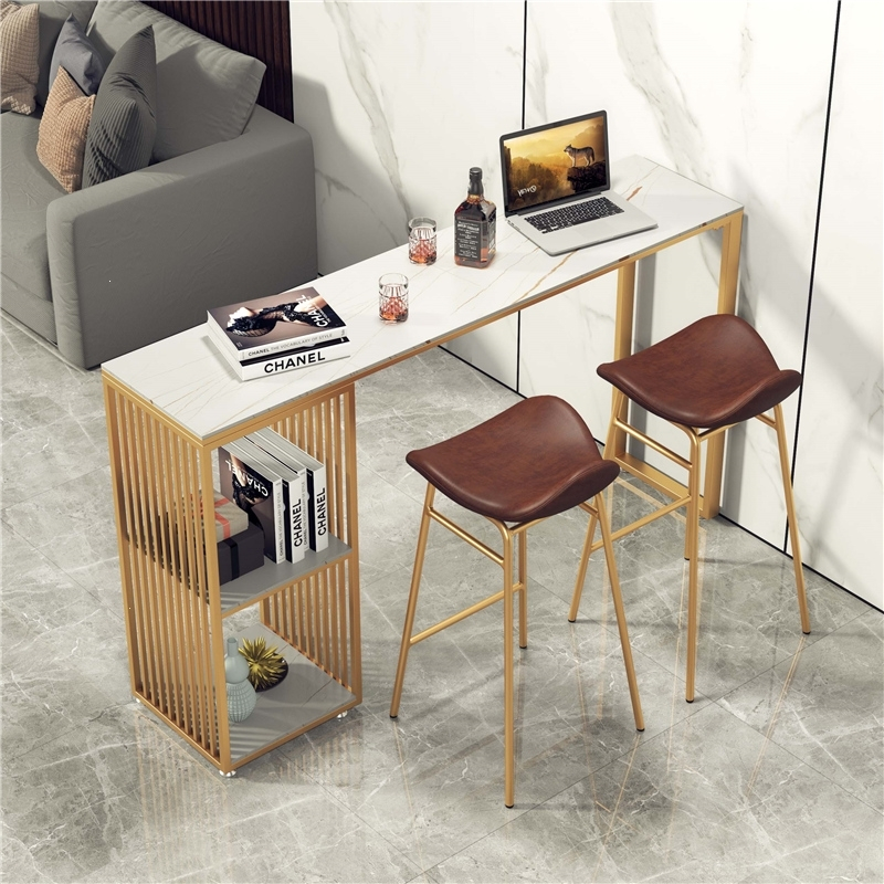 北欧轻奢岩板吧台桌椅组合藤印象现代简约家用靠墙长条形酒吧桌高脚