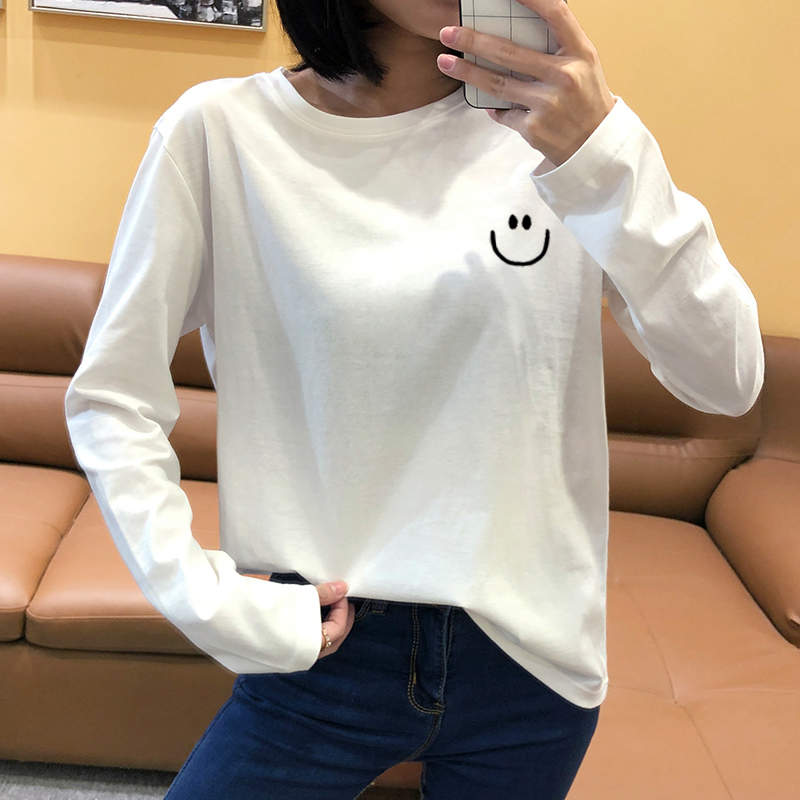 艳如飞磨毛白色打底衫女内搭春秋棉长袖t恤女韩版宽松洋气上衣女装T恤