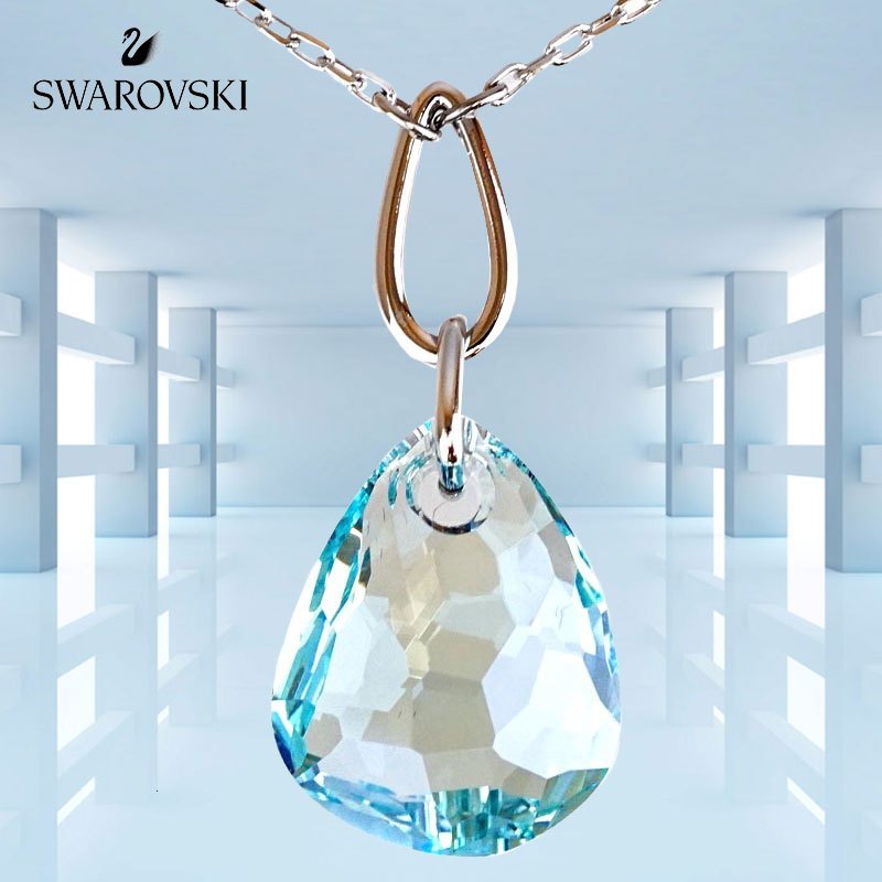 [直营]施华洛世奇(SWAROVSKI) 欧美风格 人造水晶 送恋人 浅粉蓝色 雨滴 女士项链