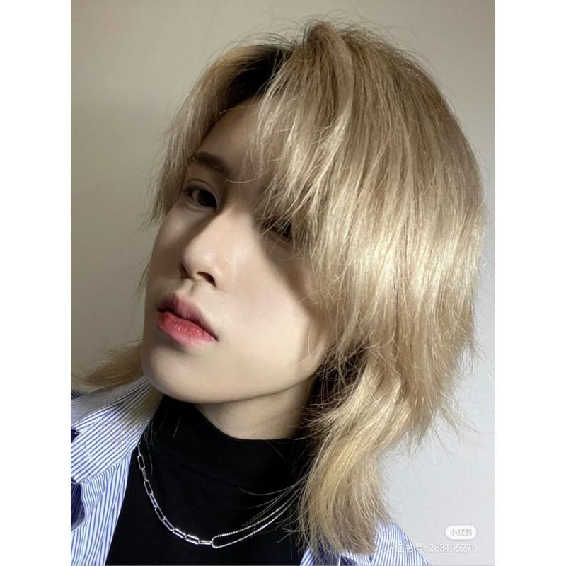 假发男韩版帅气短发狼尾时尚蓬松自然男女通用短直发假发套 海王红