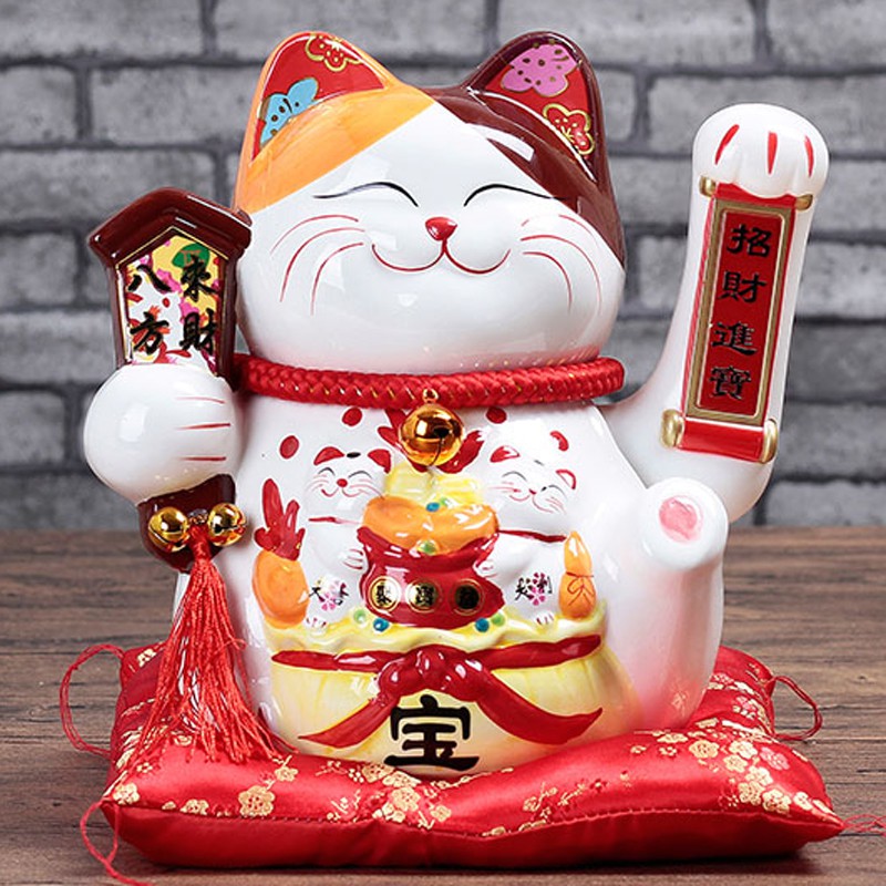 猫摆件自动招手店铺开业陶瓷大号电动摇手发财猫家居创意礼品 三维工匠 11寸八方来财B款猫高清大图