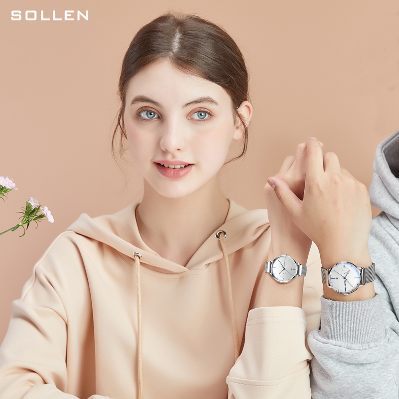 梭伦(SOLLEN)手表男女ins风简约时尚商务镂空一对情侣表自动机械表潮流男士手表SL522