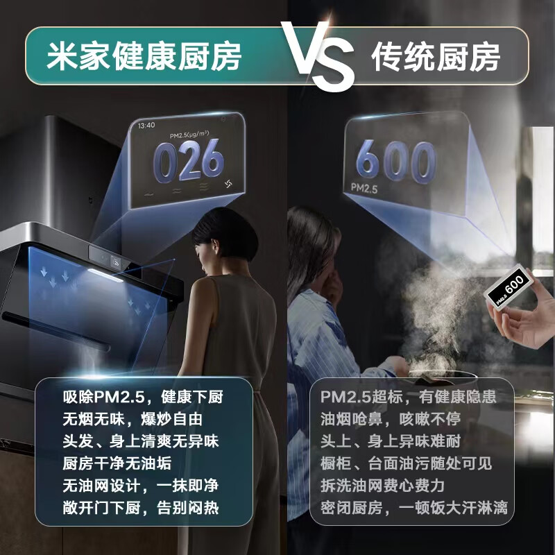 小米(MI)米家抽油烟机净烟机P1 烟灶套装 侧吸智能空气净化吸油烟机家用变频大吸力燃气灶MJ04CY(天然气)