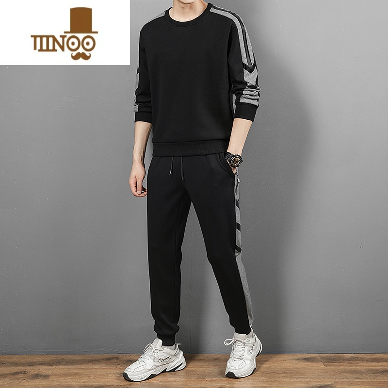 YANXU男士卫衣圆领2023新款秋装上衣服秋天裤子休闲运动套装 2223黑色 L