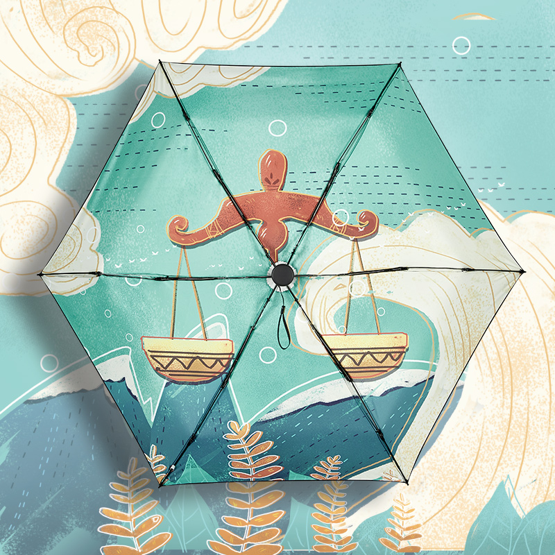 红叶(Hong Ye)插画礼品雨伞女遮阳伞晴雨两用折叠伞防晒防紫外线十二星座太阳伞 天秤座