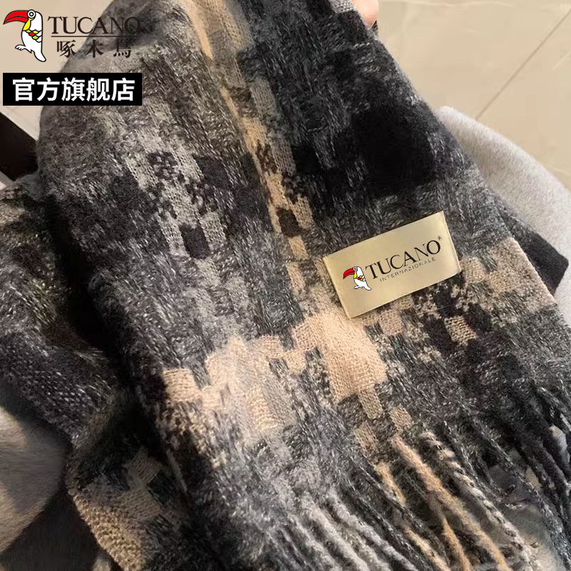 啄木鸟2025春新款复古格纹围巾女保暖流苏高级感情侣款围脖男学春高清大图