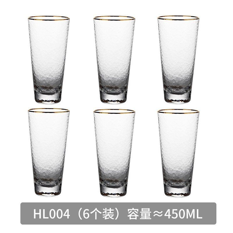 家柏饰(CORATED)日式金边玻璃杯家用套装茶杯透明锤纹水杯啤酒轻奢创意风杯子 金边锤目纹杯-450ML(6只装)高清大图