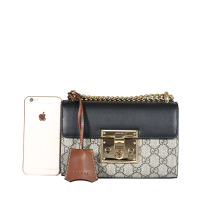 预订 GUCCI 古驰 Padlock 小盒子链条包 单肩包 斜挎包小号 锁扣老花409487金扣