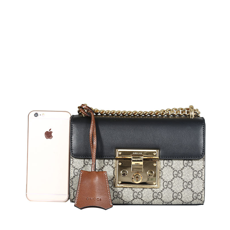 预订 GUCCI 古驰 Padlock 小盒子链条包 单肩包 斜挎包小号 锁扣老花409487金扣