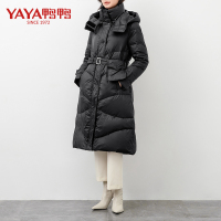 鸭鸭(yaya)新款羽绒服女士中长款时尚连帽收腰显瘦外套