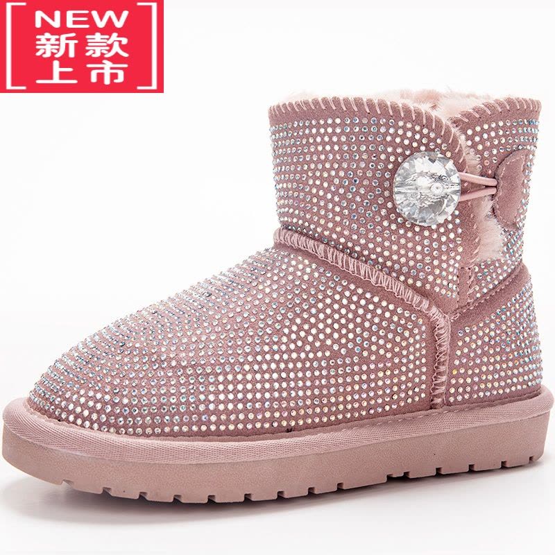 可莉允女童雪地靴2022冬季新款加绒公主风满钻棉靴宝宝短靴儿童靴子图片