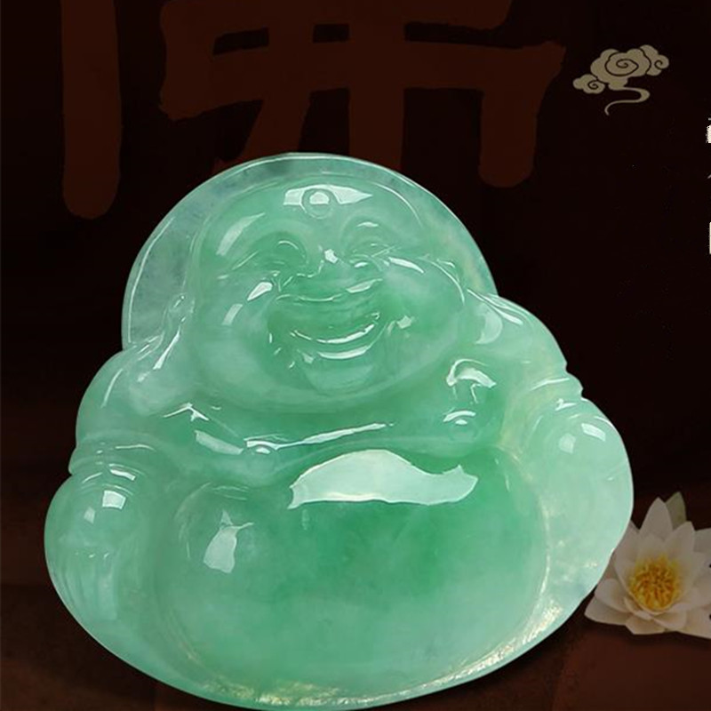 翡翠笑佛造型坠时尚男款女款项链锁骨链手饰品 带证书送女朋友七夕情人节礼物