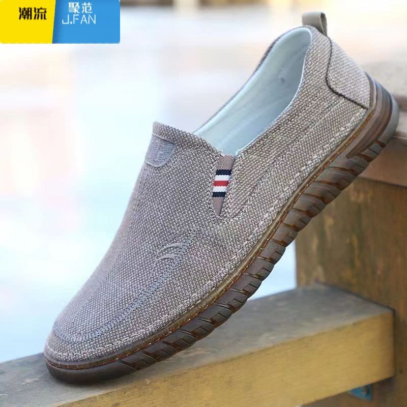 聚范老北京布鞋男款牛筋底布鞋一脚蹬男鞋休闲中老年爸爸鞋鞋耐磨图片