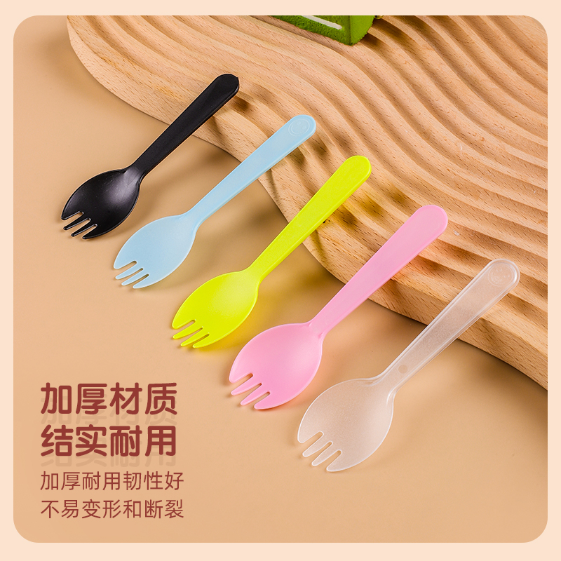 [补贴10%]一次性叉勺磨砂加厚塑料小蛋糕甜品勺子叉子独立包装水果沙拉叉高清大图