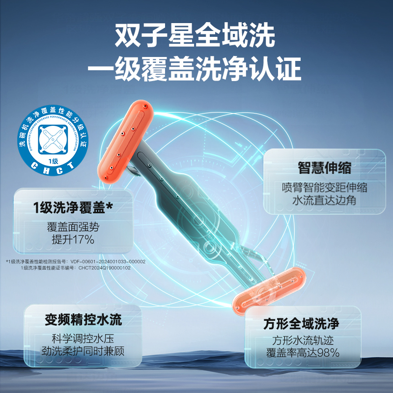 华帝(vatti)16+2套洗碗机嵌入式 1级覆盖全域洗105℃热风独立烘干家用变频节能 一级水效 双子星系列D3000