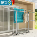 敬平不锈钢晾衣架落地折叠卧室内阳台凉衣架家用婴儿晾衣架晒被子器 不锈钢双杆款1.59米【带轮可伸缩】 大