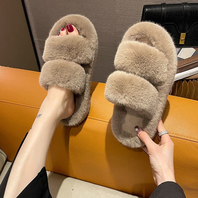戈佳妮毛毛鞋女外穿2023新款秋冬季时尚外出厚底毛绒茸茸棉拖鞋图片