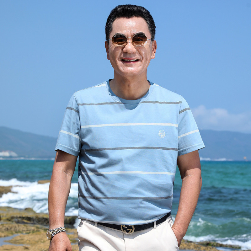 中老年男士薄款休闲圆领上衣夏季新款爸爸装短袖t恤
