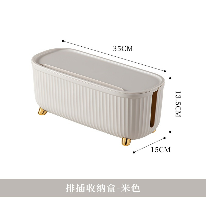华普思数据线充电线隐藏收纳盒 电源排插收线盒桌面插座电线理线盒灰白色35*15*13.5CM