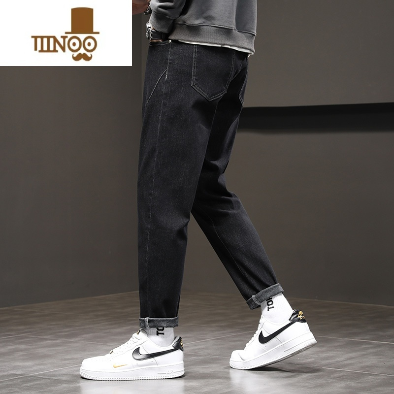 yanxu黑色牛仔裤男士款宽松直筒男生休闲薄款弹力新款夏季裤子男款