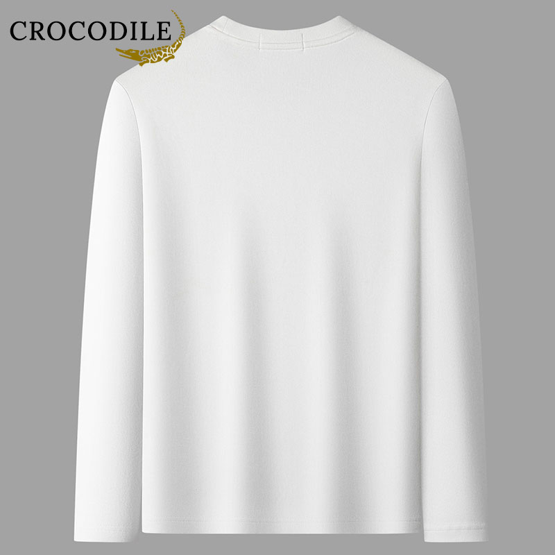 鳄鱼恤CROCODILE 长袖t恤男圆领纯色宽松透气打底衫休闲百搭男装上衣高清大图