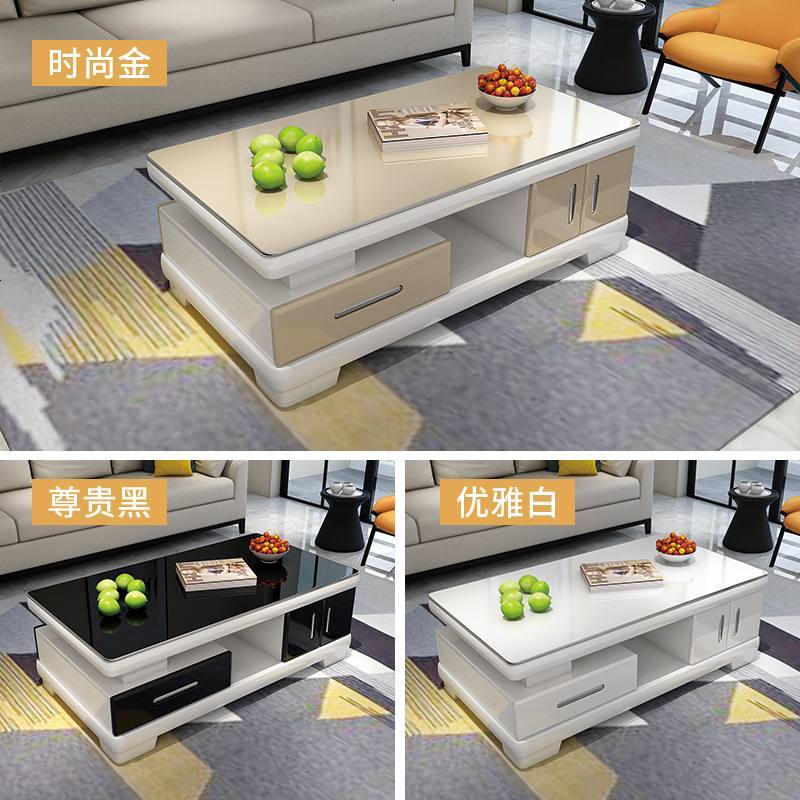现代客厅家具 钢化琴烤漆黑白色玻璃茶几 简约小户型电视柜桌