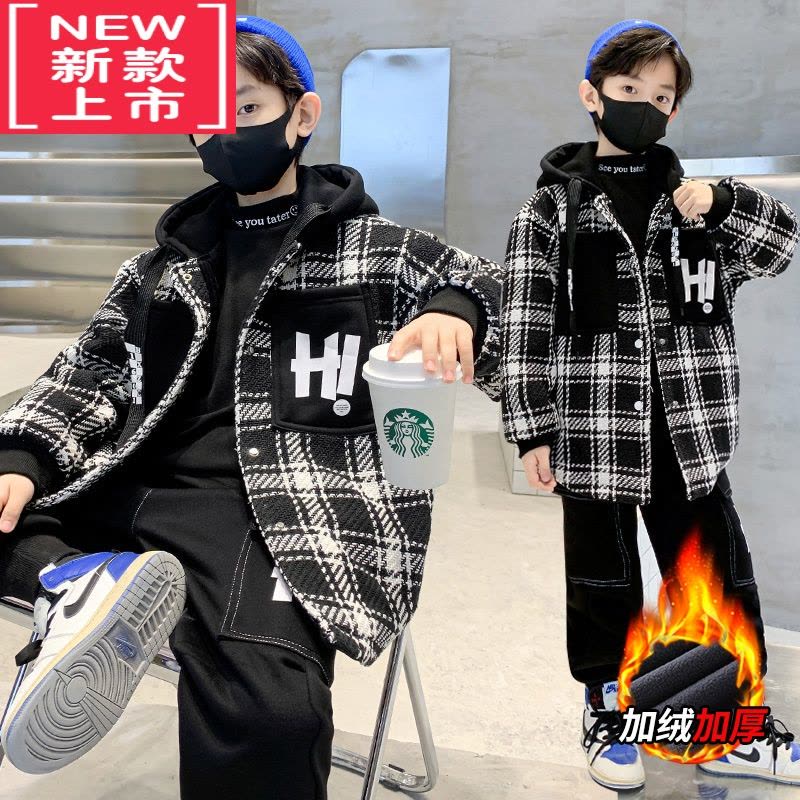 可莉允男童加绒加厚外套秋冬款炸街2022新款中大儿童冬季男孩上衣棉服潮图片